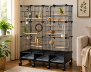 VISCOO encrypted bird cage with wooden perches and slide-out tray, suitable for parakeets and cockatiels indoors